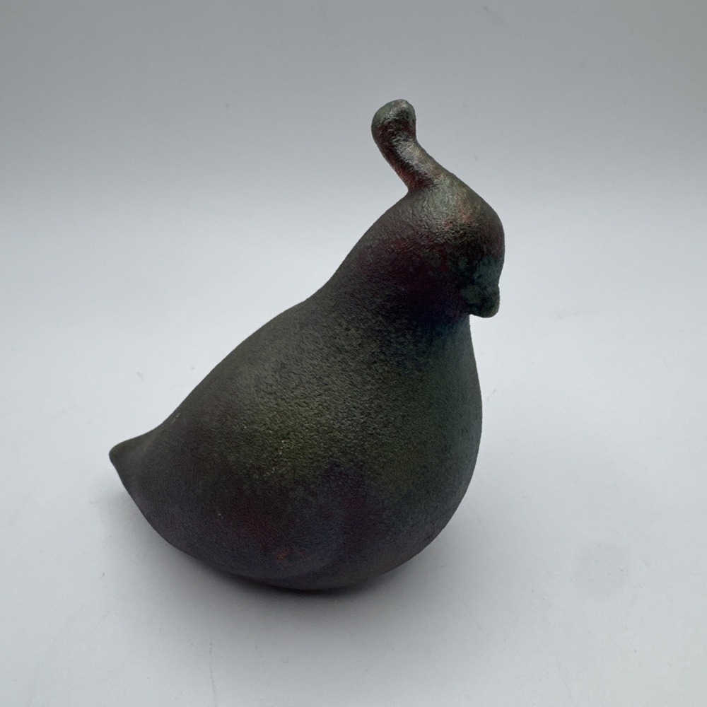 Raku Art Pottery Quail Bird Figurine Iridescent Green‎ Signed Jeremy Diller